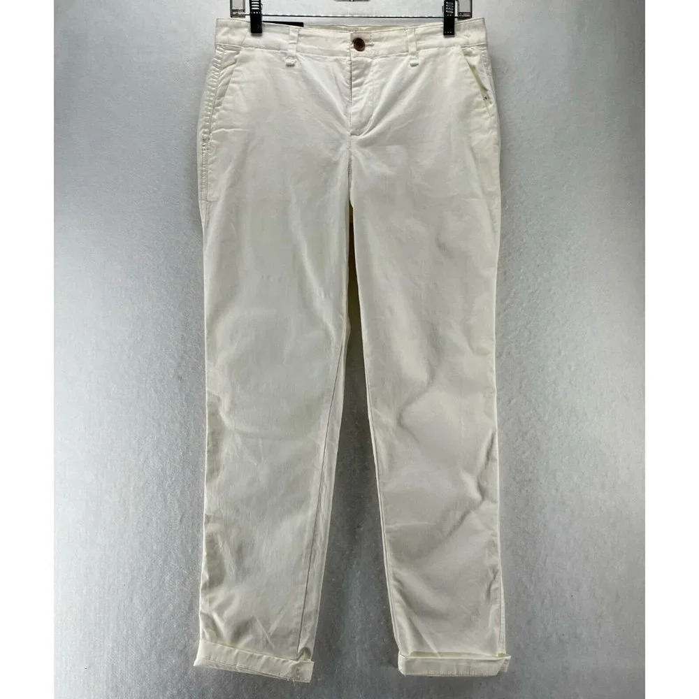 GAP Pants Womens Sz 4 Girlfriend Khaki Flat Front Straight Stretch Cotton White